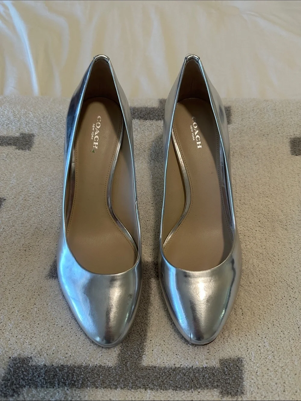 Silver Chrome Coach heels size 10